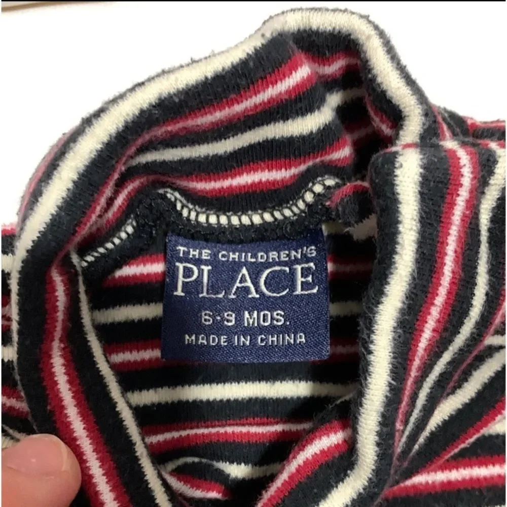 The Children’s Place | Unisex Boys Girls Red Black Striped Turtleneck Size 6-9M